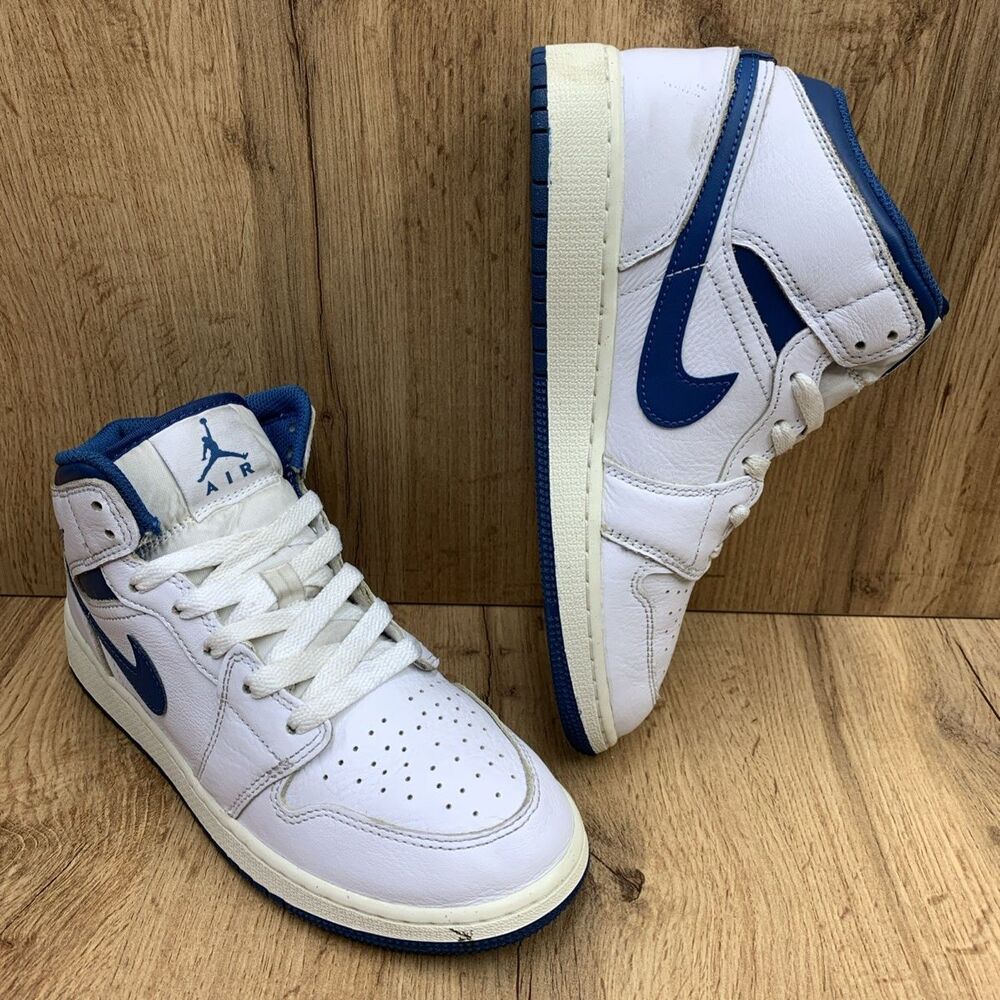 NiAir Jordan 1 Shoes Mid SE Industrial Blue Size 6 Y  White Youth FN7432-141